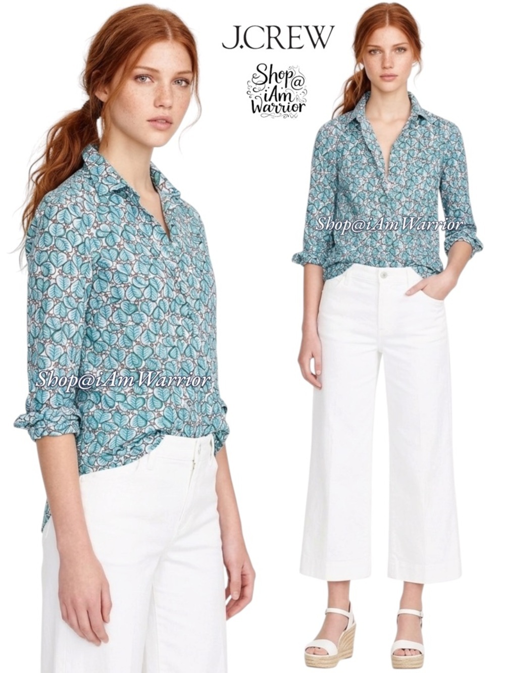 J.Crew botanical print cotton long sleeve popover shirt *shop@iamwarrior